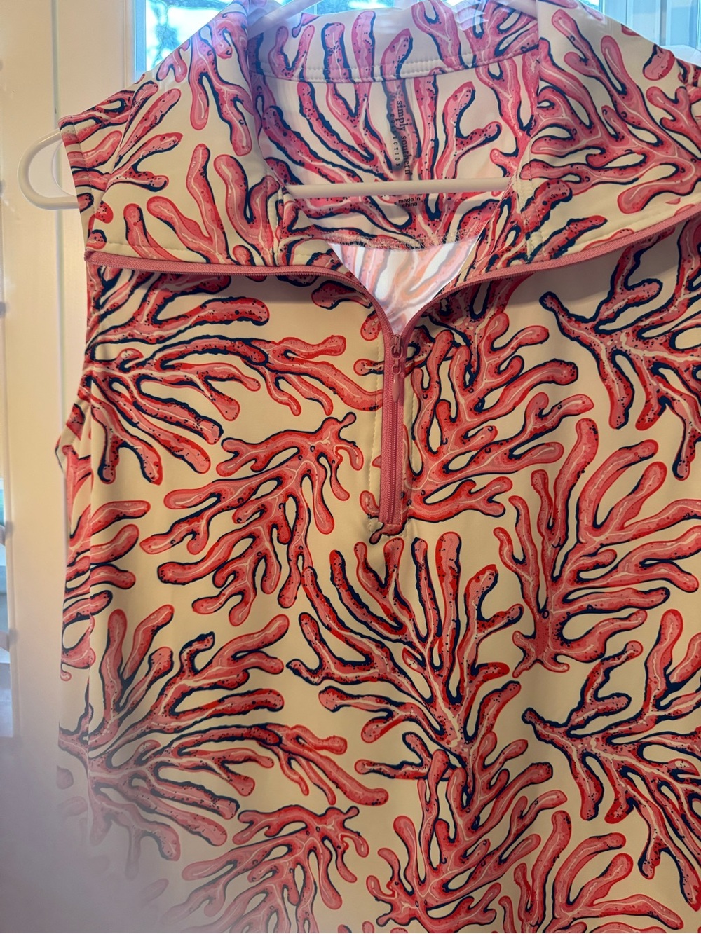 Sleeveless Coral Print Shift Dress - Pink/White/Blue Simply Southern XL